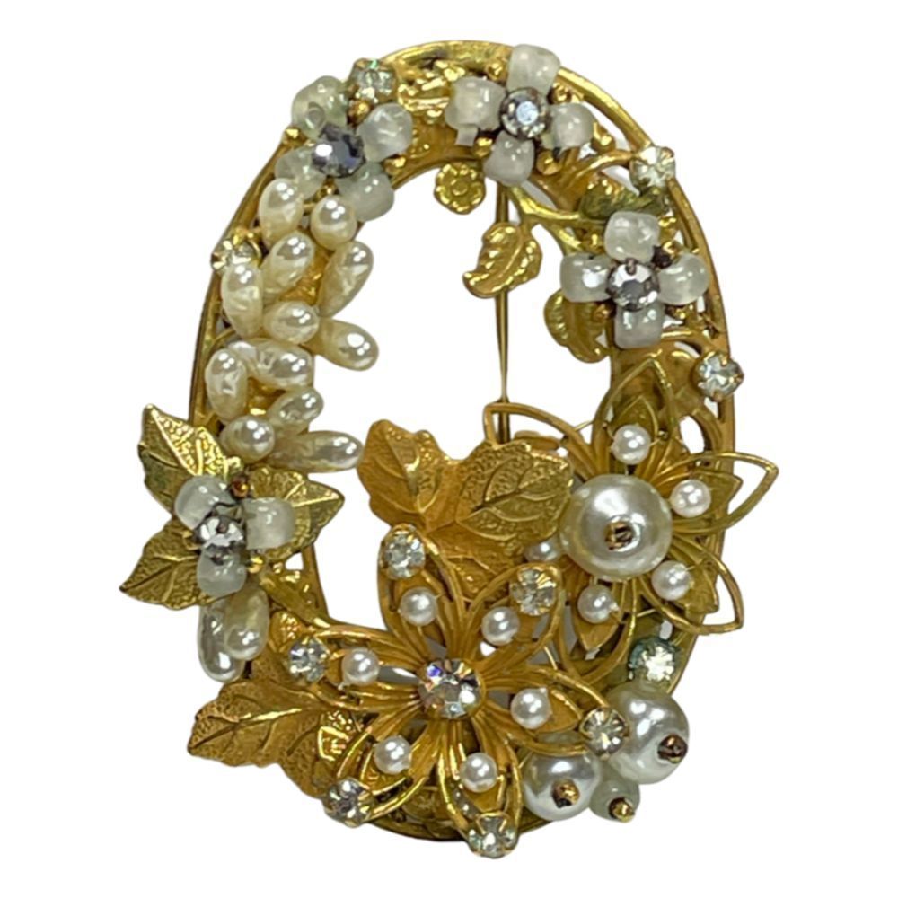 Vintagedesigner Original By Robert Faux Pearl & Crystal Flower Brooch/Pin
